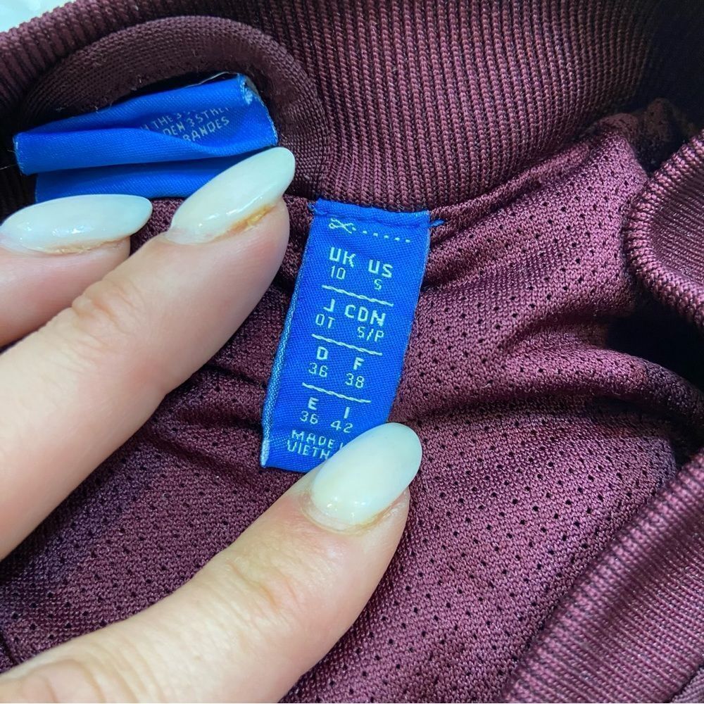 Ladies Small Maroon Full Zip Adidas Triple Stripe Trefoil Track Jacket Small - Picture 13 of 15